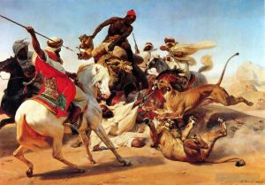艺术家艾米丽·珍·贺拉斯·贝内特作品《阿拉伯狮子狩猎》