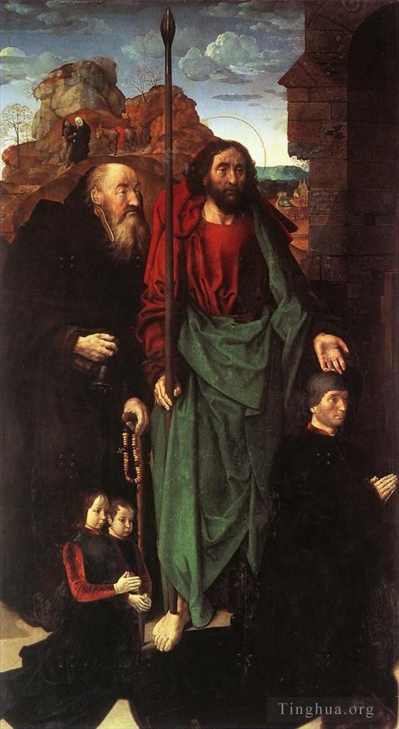 雨果·凡·德·古斯 的油画作品 -  《圣安东尼和托马斯与托马索·波尔蒂纳里》