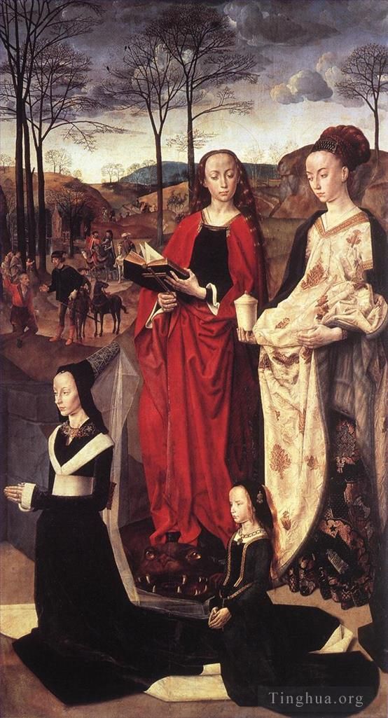 雨果·凡·德·古斯 的油画作品 -  《圣玛格丽特和抹大拉的玛丽亚与玛丽亚·波尔蒂纳里》