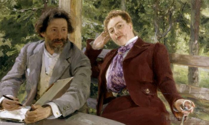 伊里亚·叶菲莫维奇·列宾 的油画作品 -  《娜塔莉亚·诺德曼与俄罗斯现实主义的双重肖像》
