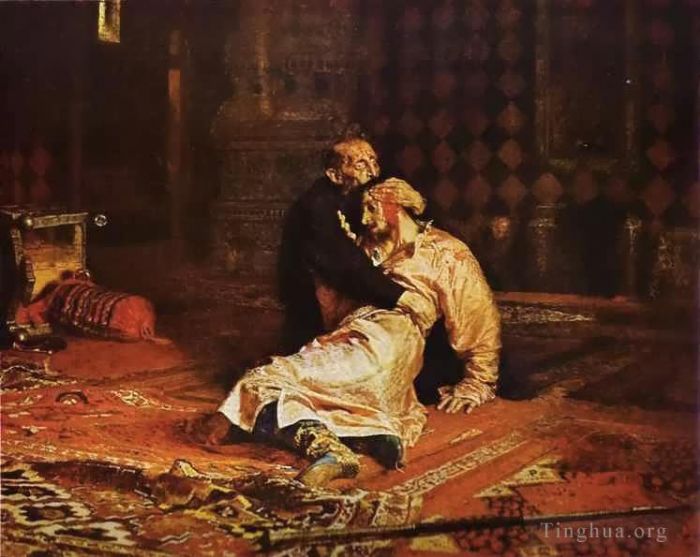 伊里亚·叶菲莫维奇·列宾 的油画作品 -  《恐怖的伊凡和他的儿子》