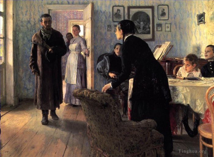 伊里亚·叶菲莫维奇·列宾 的油画作品 -  《意外的访客,俄罗斯现实主义》