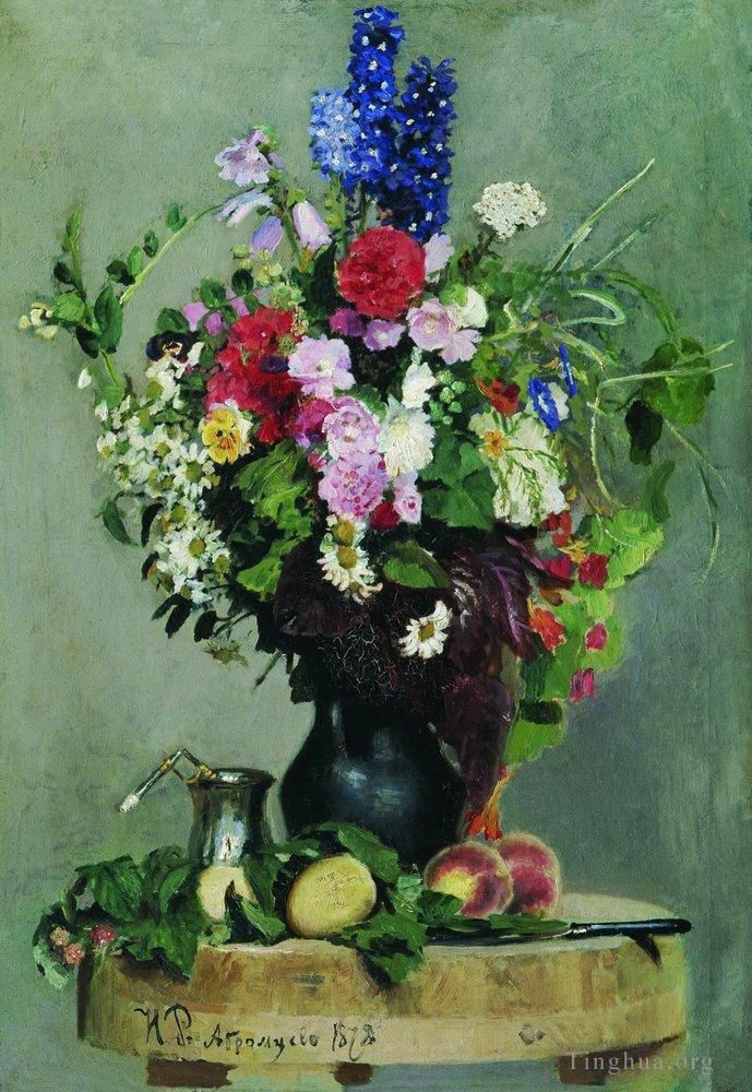 伊里亚·叶菲莫维奇·列宾 的油画作品 -  《一束鲜花,1878》