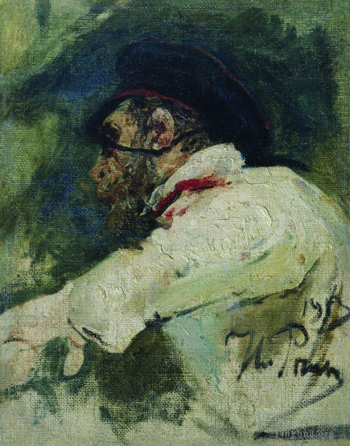 伊里亚·叶菲莫维奇·列宾 的油画作品 -  《穿白夹克的男人,1913》