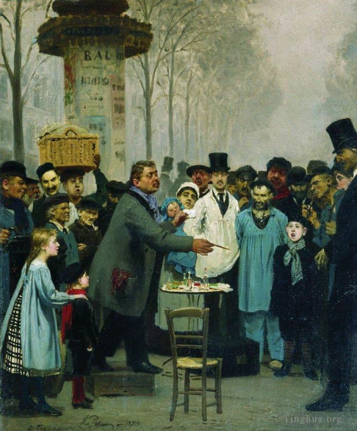 伊里亚·叶菲莫维奇·列宾 的油画作品 -  《1873,年巴黎的一名报贩》