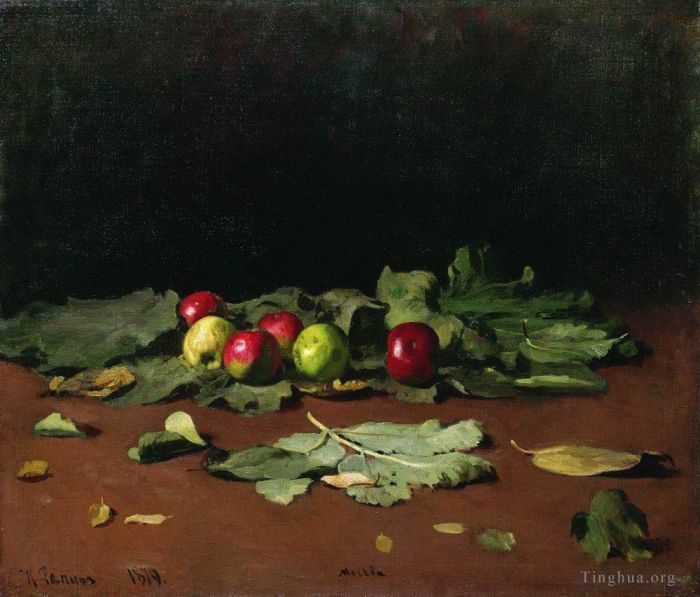 伊里亚·叶菲莫维奇·列宾 的油画作品 -  《苹果和树叶,1879》