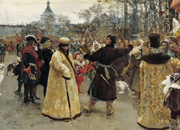 伊里亚·叶菲莫维奇·列宾 的油画作品 -  《沙皇彼得和伊安抵达,1900》