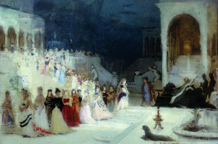 伊里亚·叶菲莫维奇·列宾 的油画作品 -  《芭蕾舞场景,1875》