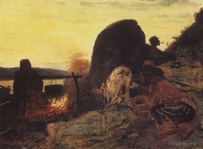 伊里亚·叶菲莫维奇·列宾 的油画作品 -  《1872,年火灾中的驳船搬运工》