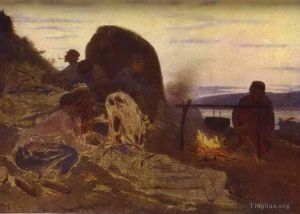 艺术家伊里亚·叶菲莫维奇·列宾作品《营火边的驳船搬运工,1870》