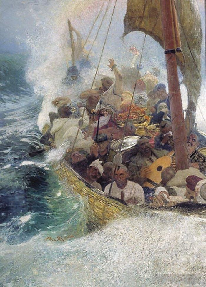 伊里亚·叶菲莫维奇·列宾 的油画作品 -  《黑海上的哥萨克,1908》