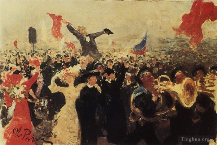 伊里亚·叶菲莫维奇·列宾 的油画作品 -  《1190年10月的示威素描1906年》