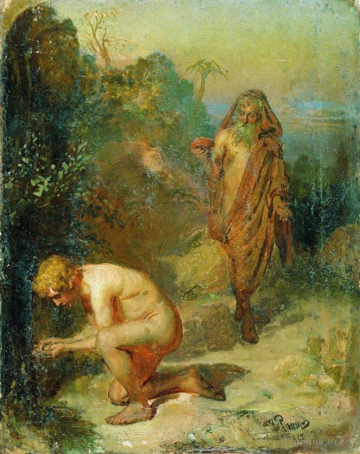 伊里亚·叶菲莫维奇·列宾 的油画作品 -  《第欧根尼和男孩,1867》