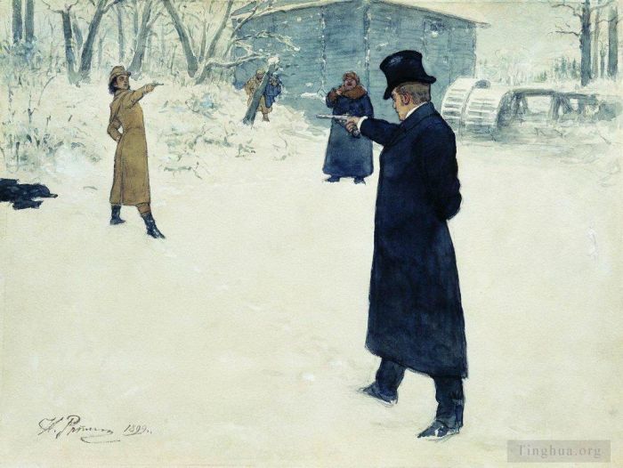 伊里亚·叶菲莫维奇·列宾 的油画作品 -  《奥涅金与兰斯基的决斗,1899》