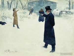 艺术家伊里亚·叶菲莫维奇·列宾作品《奥涅金与兰斯基的决斗,1899》