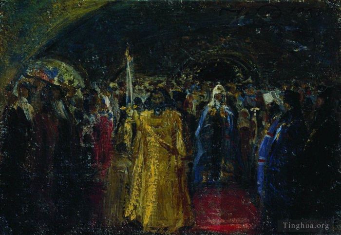 伊里亚·叶菲莫维奇·列宾 的油画作品 -  《族长,Hermogenes,退出,1881》