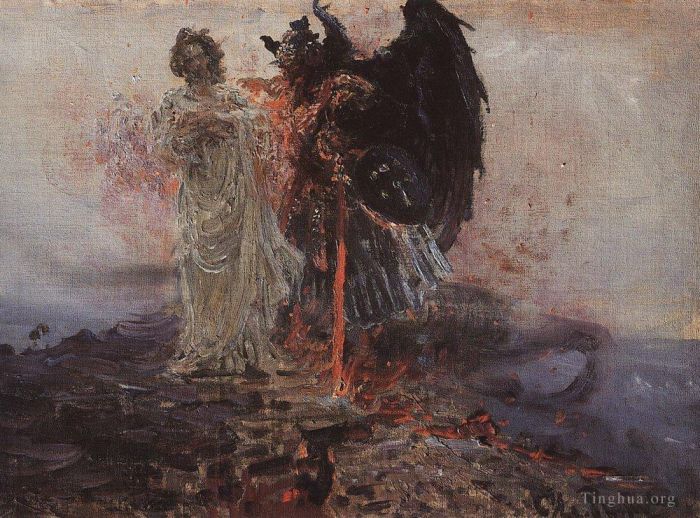 伊里亚·叶菲莫维奇·列宾 的油画作品 -  《跟着我撒旦,1895》