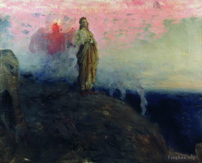 伊里亚·叶菲莫维奇·列宾 的油画作品 -  《跟随我耶稣基督的撒旦诱惑,1903》
