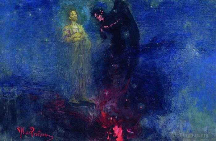 伊里亚·叶菲莫维奇·列宾 的油画作品 -  《撒旦离我远点》