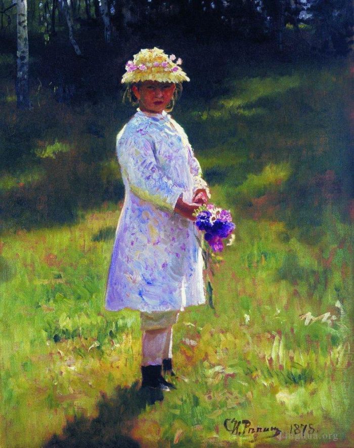 伊里亚·叶菲莫维奇·列宾 的油画作品 -  《艺术家女儿的鲜花女孩,1878》
