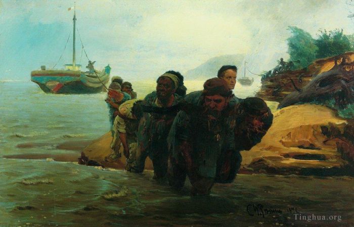 伊里亚·叶菲莫维奇·列宾 的油画作品 -  《搬运工十字涉水,1872》
