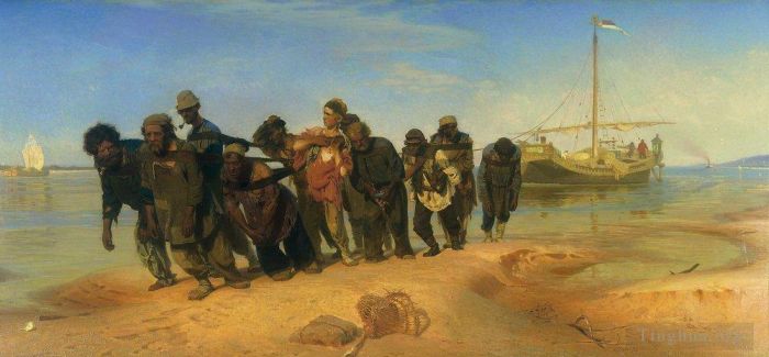 伊里亚·叶菲莫维奇·列宾 的油画作品 -  《伏尔加河上的光纤》