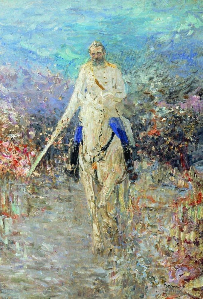 伊里亚·叶菲莫维奇·列宾 的油画作品 -  《骑马肖像,1913》