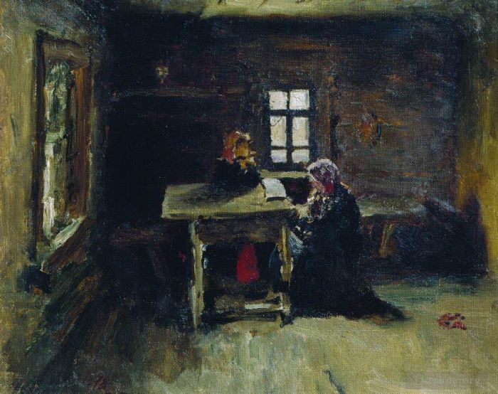 伊里亚·叶菲莫维奇·列宾 的油画作品 -  《小屋里,1878》