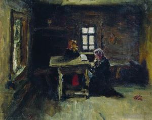 艺术家伊里亚·叶菲莫维奇·列宾作品《小屋里,1878》