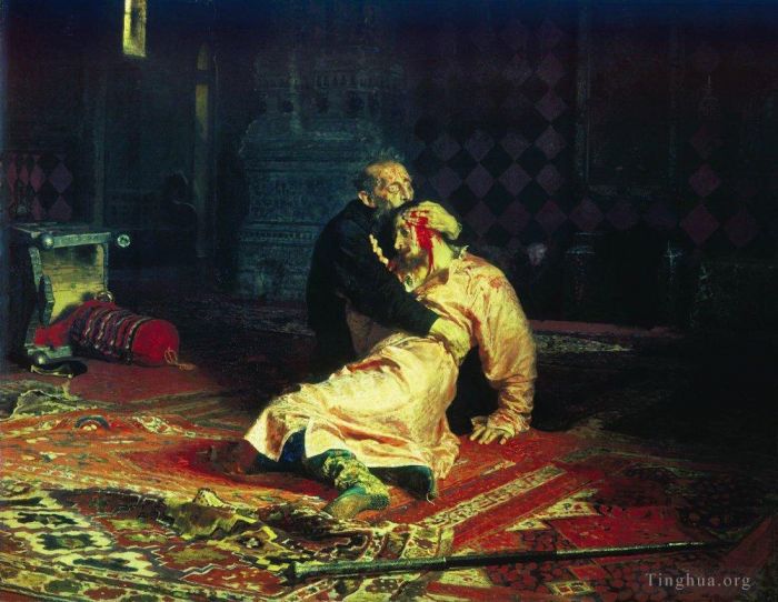 伊里亚·叶菲莫维奇·列宾 的油画作品 -  《伊凡雷帝和他的儿子伊凡于,11,月,11581885》