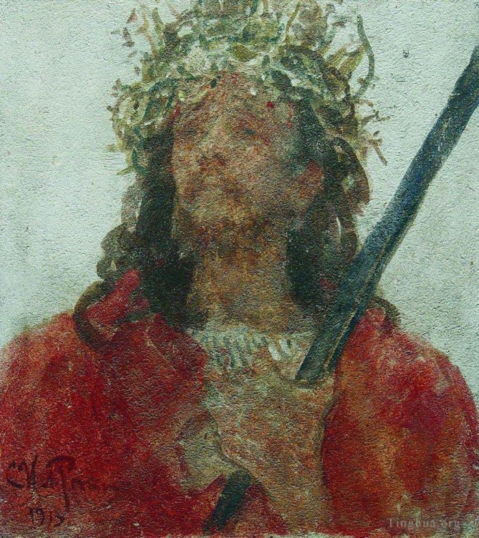 伊里亚·叶菲莫维奇·列宾 的油画作品 -  《戴荆棘王冠的耶稣,1913》