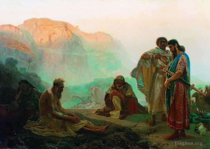 伊里亚·叶菲莫维奇·列宾 的油画作品 -  《约伯和他的朋友,1869》