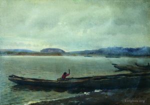 艺术家伊里亚·叶菲莫维奇·列宾作品《伏尔加河风景与小船,1870》