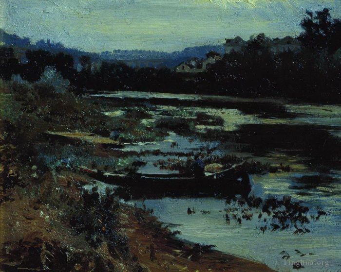 伊里亚·叶菲莫维奇·列宾 的油画作品 -  《风景与船,1875》