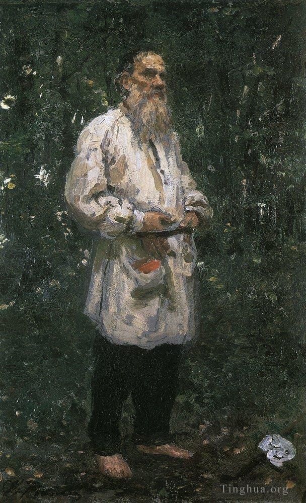 伊里亚·叶菲莫维奇·列宾 的油画作品 -  《列夫·托尔斯泰赤脚,1891》