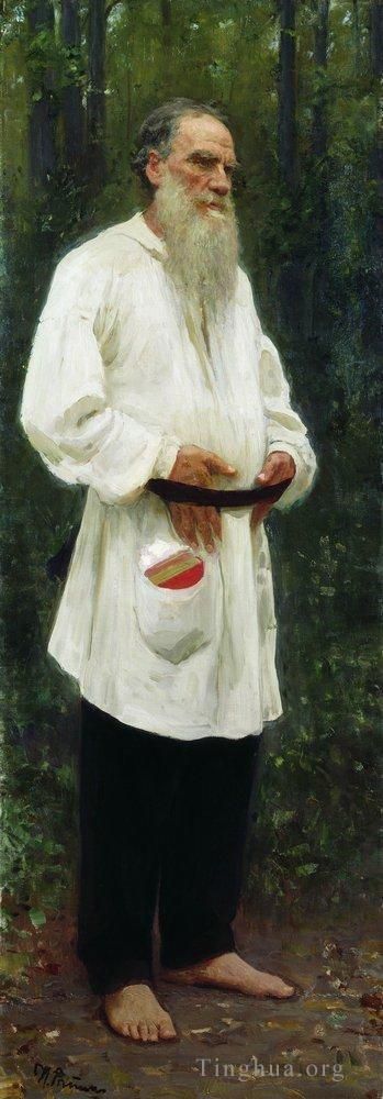 伊里亚·叶菲莫维奇·列宾 的油画作品 -  《列夫·托尔斯泰赤脚,1901》
