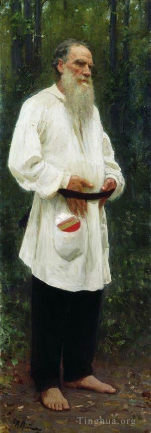艺术家伊里亚·叶菲莫维奇·列宾作品《列夫·托尔斯泰赤脚,1901》