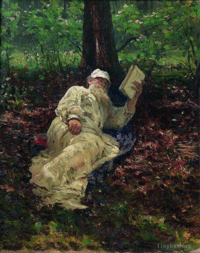 伊里亚·叶菲莫维奇·列宾 的油画作品 -  《列夫·托尔斯泰在森林里,1891》