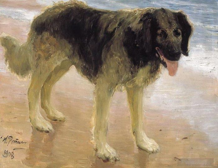 伊里亚·叶菲莫维奇·列宾 的油画作品 -  《人类最好的朋友狗,1908》
