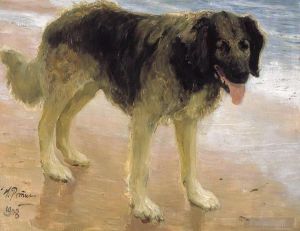 艺术家伊里亚·叶菲莫维奇·列宾作品《人类最好的朋友狗,1908》