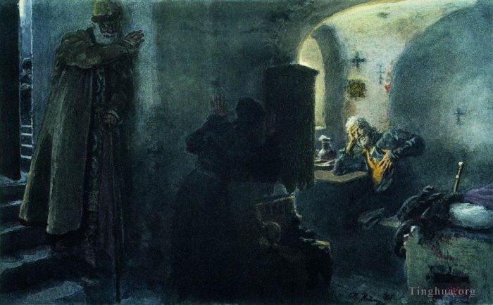 伊里亚·叶菲莫维奇·列宾 的油画作品 -  《僧侣菲拉雷特被囚禁在安东尼沃·西斯基修道院》
