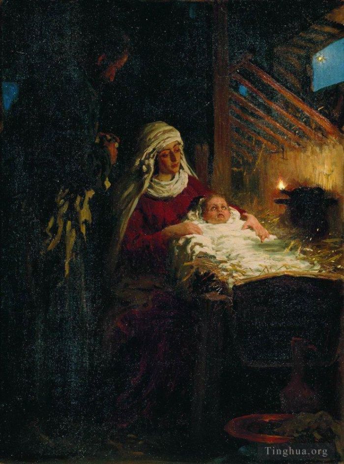 伊里亚·叶菲莫维奇·列宾 的油画作品 -  《1890,年耶稣诞生》