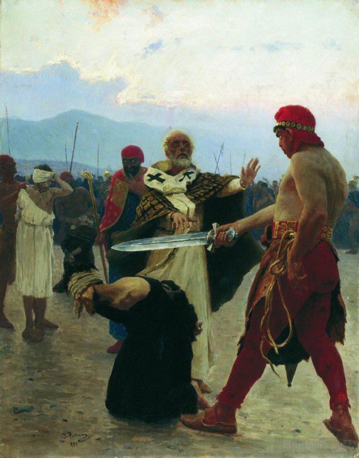 伊里亚·叶菲莫维奇·列宾 的油画作品 -  《米拉的尼古拉斯消除了三名无辜囚犯的死亡,1890》