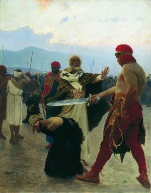 艺术家伊里亚·叶菲莫维奇·列宾作品《米拉的尼古拉斯消除了三名无辜囚犯的死亡,1890》