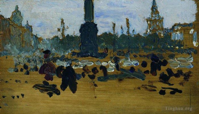 伊里亚·叶菲莫维奇·列宾 的油画作品 -  《1905年，圣彼得堡宫殿广场》