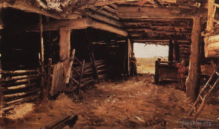 伊里亚·叶菲莫维奇·列宾 的油画作品 -  《农民院1879》