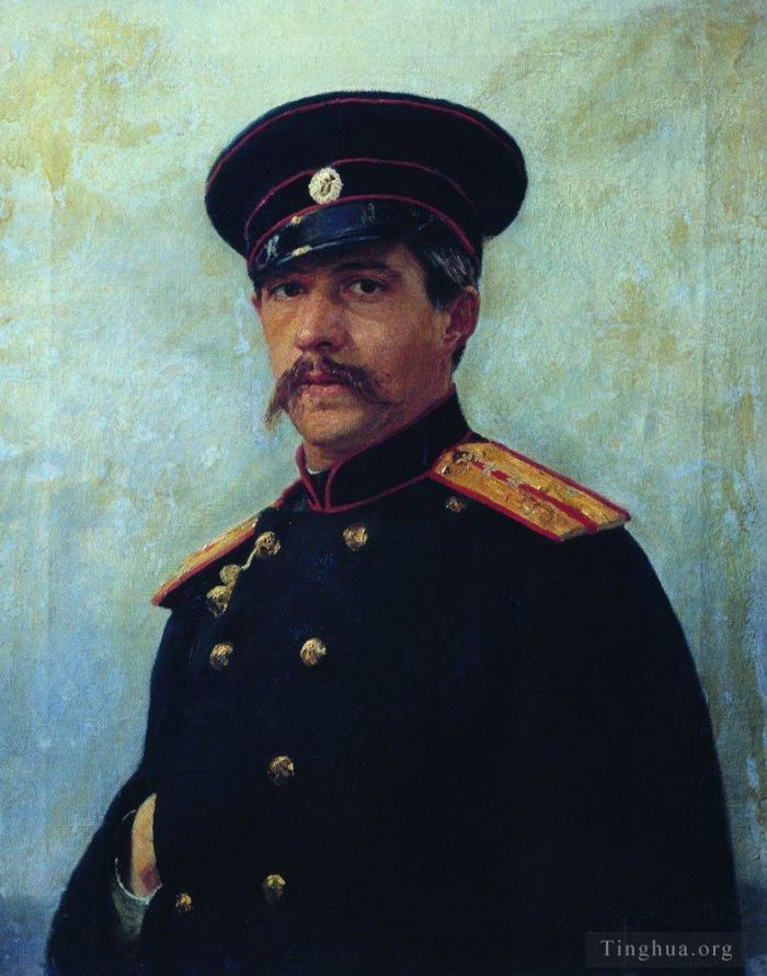 伊里亚·叶菲莫维奇·列宾 的油画作品 -  《军事工程师上尉谢夫佐夫的肖像，艺术家妻子的兄弟，1876,年》