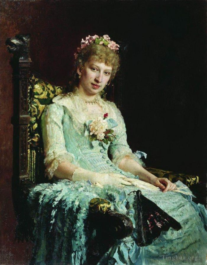 伊里亚·叶菲莫维奇·列宾 的油画作品 -  《一个女人的肖像,ed,botkina,1881》