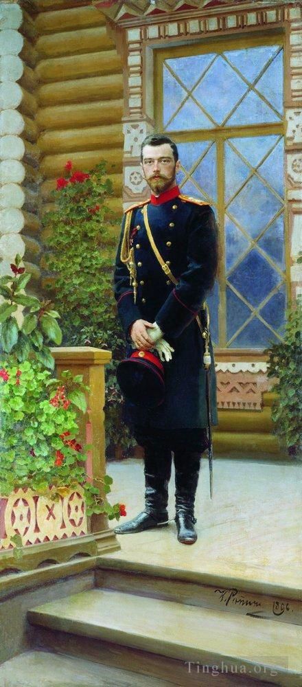 伊里亚·叶菲莫维奇·列宾 的油画作品 -  《尼古拉二世皇帝在门廊上的肖像,1896》