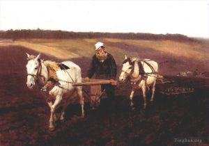 艺术家伊里亚·叶菲莫维奇·列宾作品《列夫·托尔斯泰作为农夫在田野上的肖像,1887》